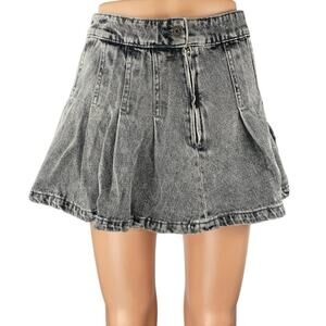 Pacific Republic Black Pleated High Waist Mini Denim A-Line Flared Skirt Size S